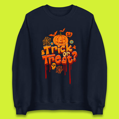 Trick Or Treat Halloween Pumpkin Blood Dripping Horror Scary Spooky Season Unisex Sweatshirt