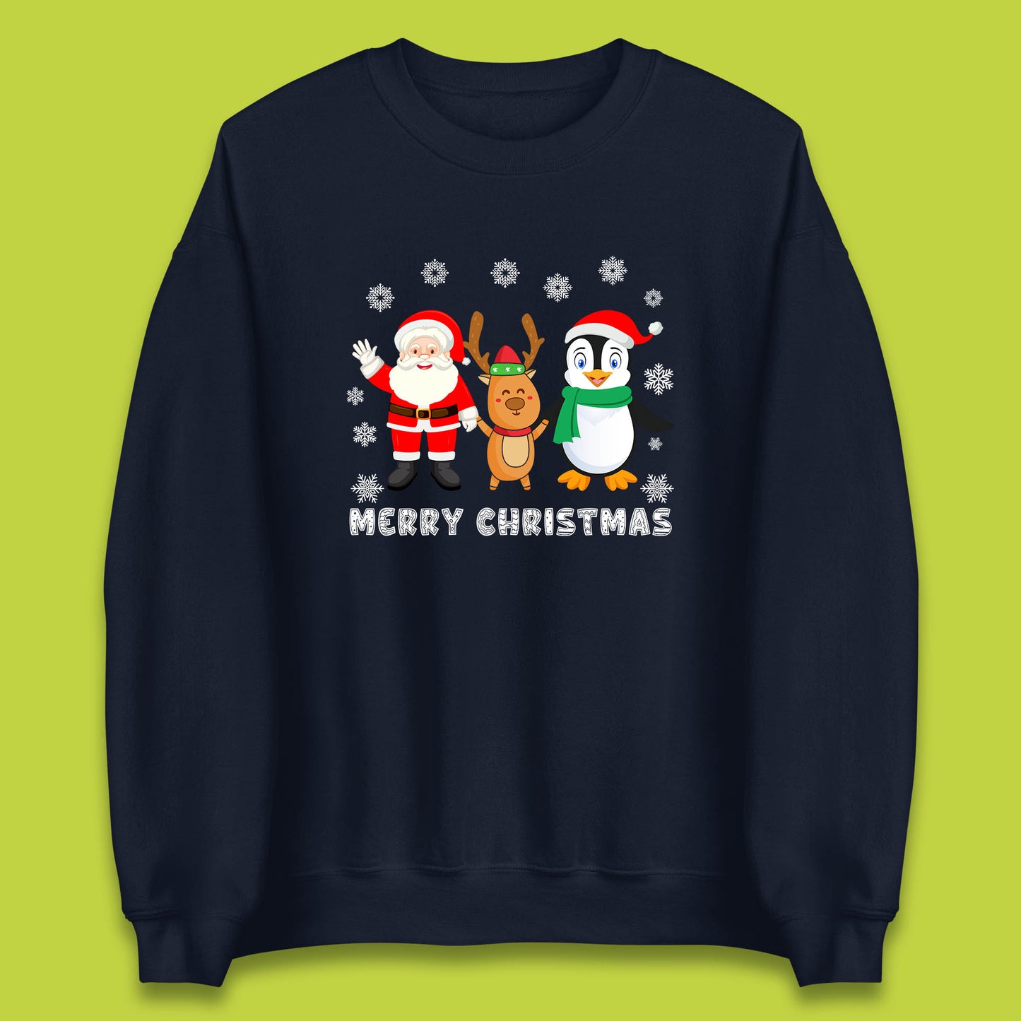 merry christmas penguin santa claus and reindeer sweatshirt