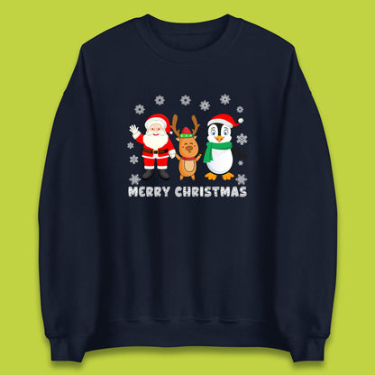 merry christmas penguin santa claus and reindeer sweatshirt