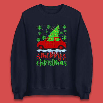 merry christmas red car sweatshirt