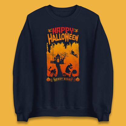 Happy Halloween Horror Hunted House Flying Witch Scary Spooky Night Unisex Sweatshirt