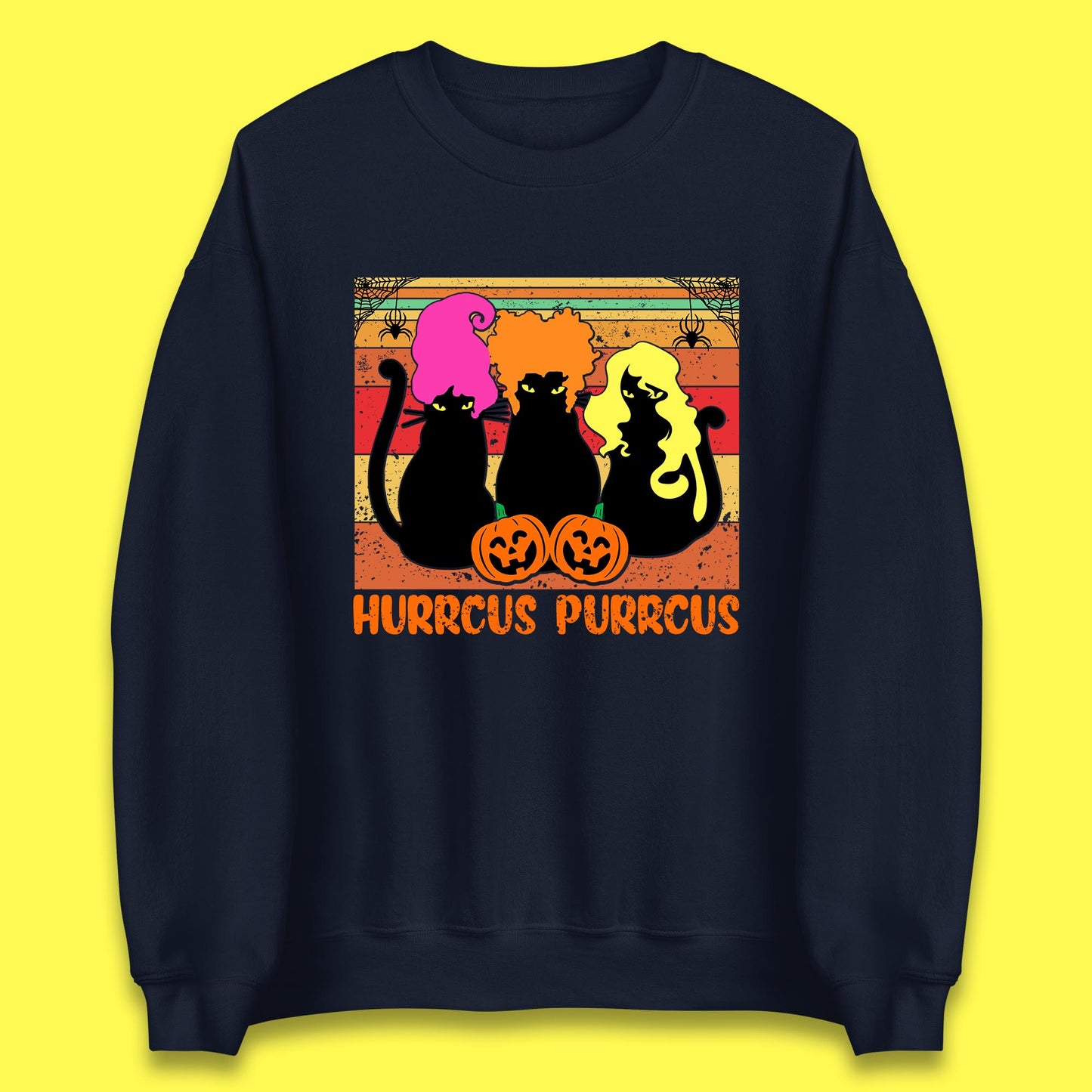 Vintage Halloween Witches Hurrcus Purrucs Scary Cat Horror Pumpkin Faces Hocus Pocus Halloween Costume Unisex Sweatshirt