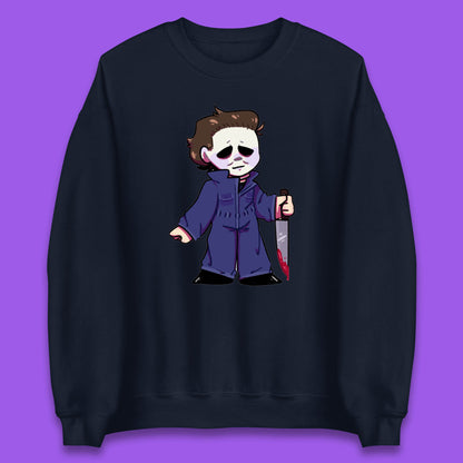 Chibi Michael Myers Holding Bloody Knife Halloween Serial Killer Horror Movie Character Unisex Sweatshirt