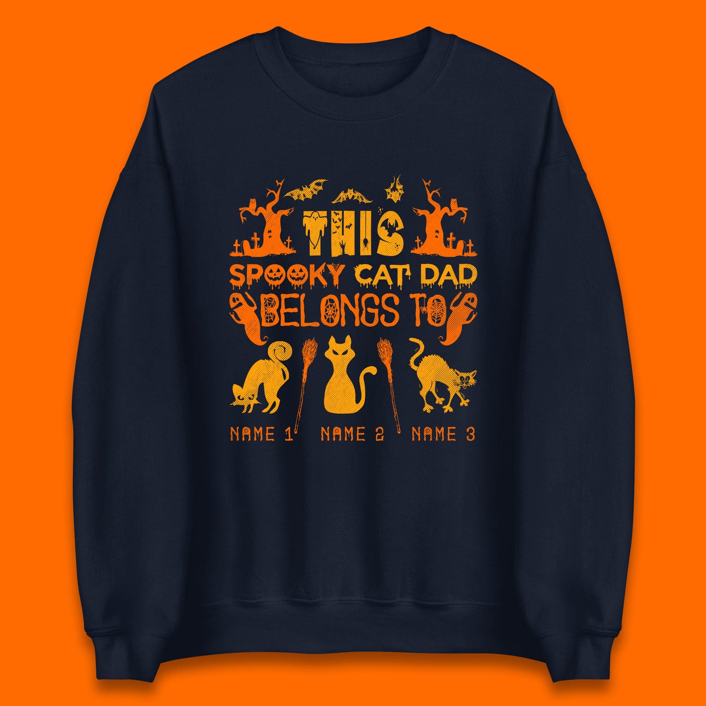 Personalised Halloween This Spooky Cat Dad Belongs To Your Cat Name Customized Halloween Cat Unisex Sweatshirt