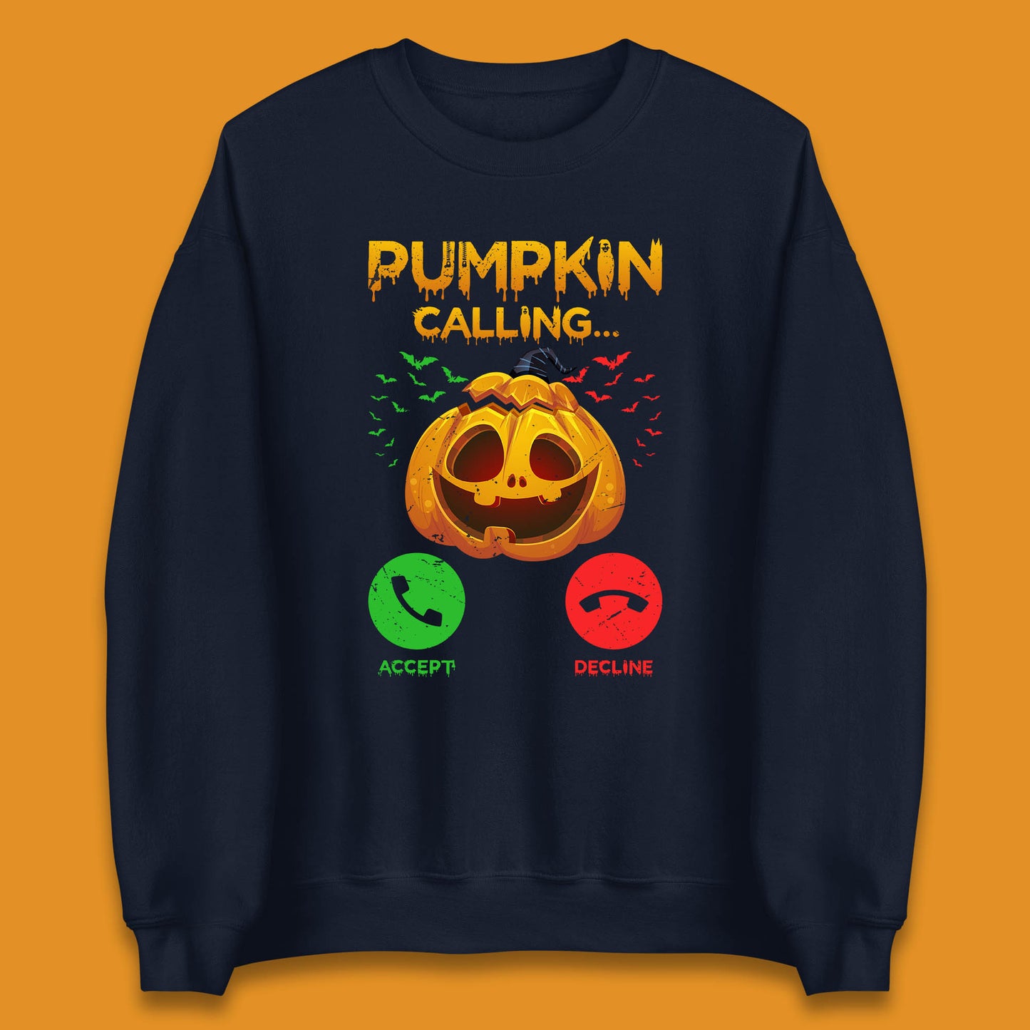 Halloween Pumpkin Calling Funny Phone Call Horror Scary Jack O Lantern Unisex Sweatshirt