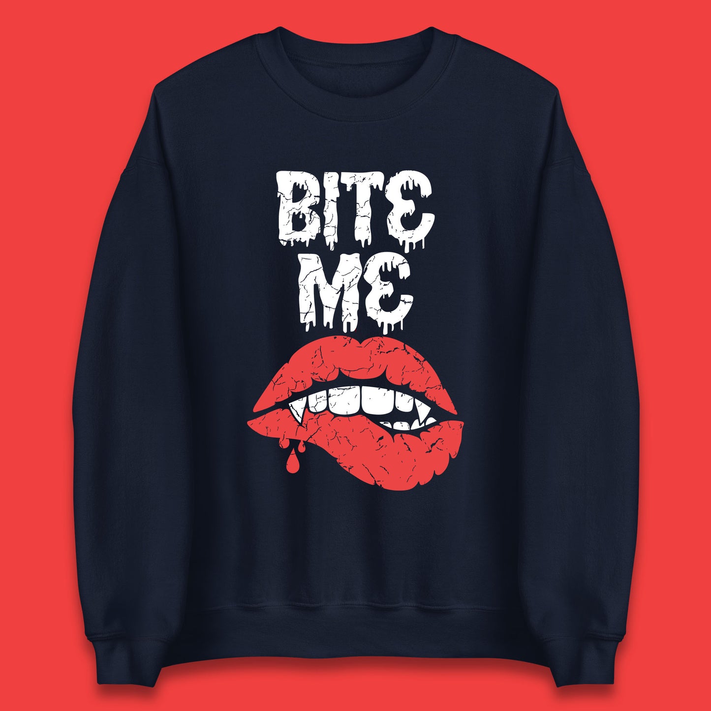 Bite Me Vampire Fangs Halloween Horror Lips Halloween Spooky Party Costume Unisex Sweatshirt
