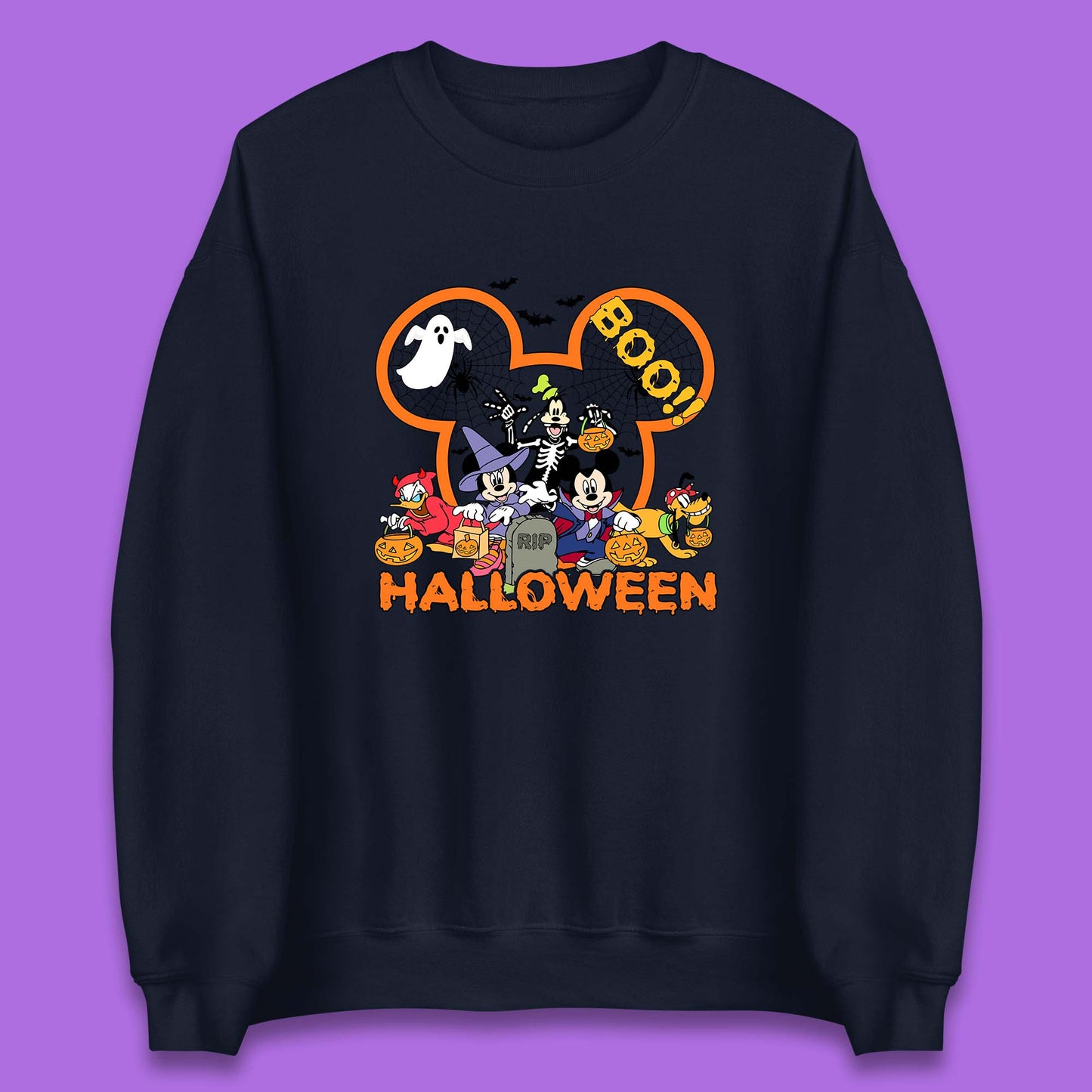 Disney Halloween Mickey Mouse Minnie Mouse Boo Ghost Friends Donald Duck Pluto Goofy Cartoon Disneyland Trip Unisex Sweatshirt