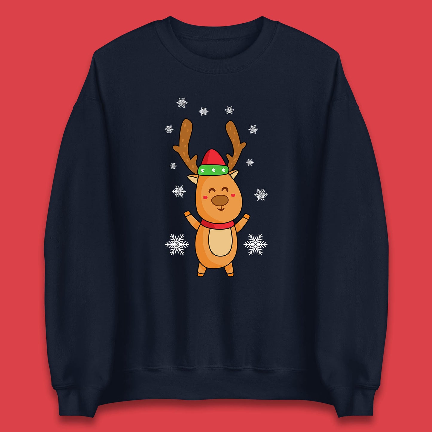 christmas reindeer with santa hat sweatshirt