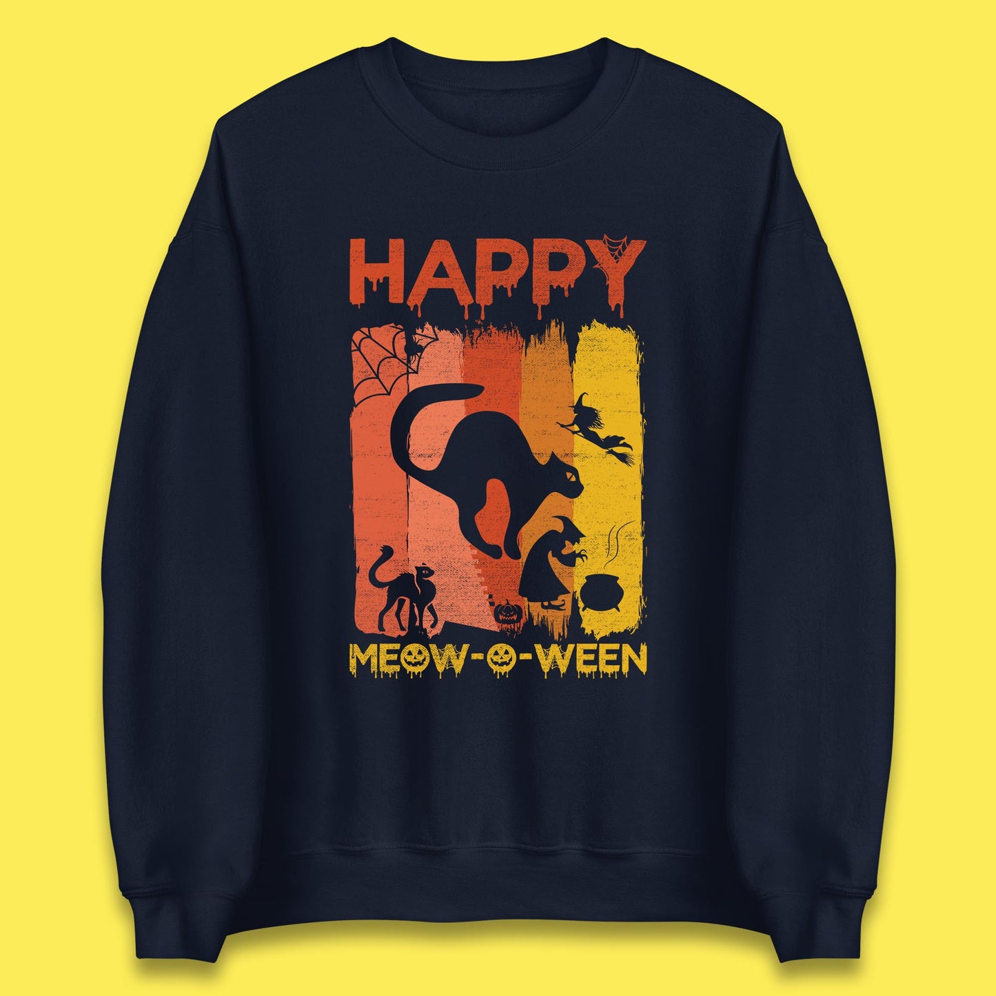 Happy Meow-O-ween Funny Halloween Black Cat Scary Spooky Unisex Sweatshirt