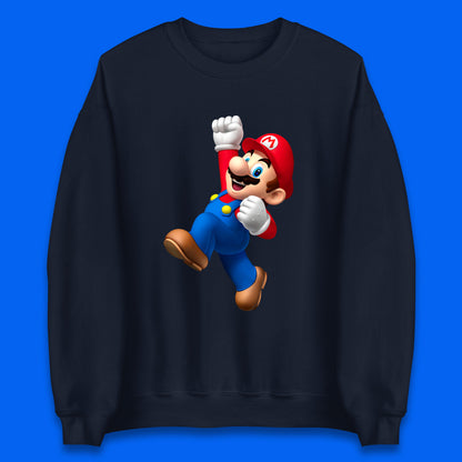 Super Mario Jumping In Happy Mood Funny Game Lovers Players Mario Bro Toad Retro Gaming Unisex Sweatshirt
