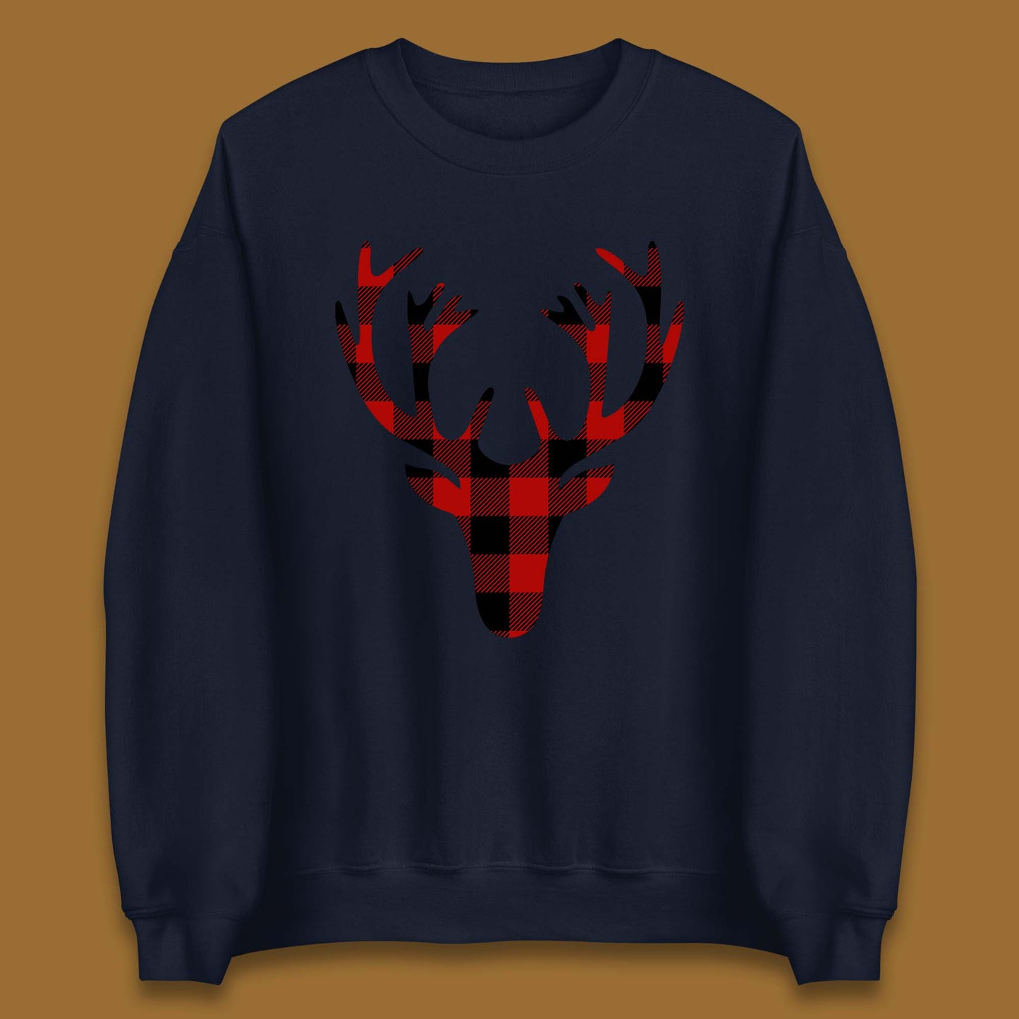 merry christmas buffalo plaid deer head sweatshirt