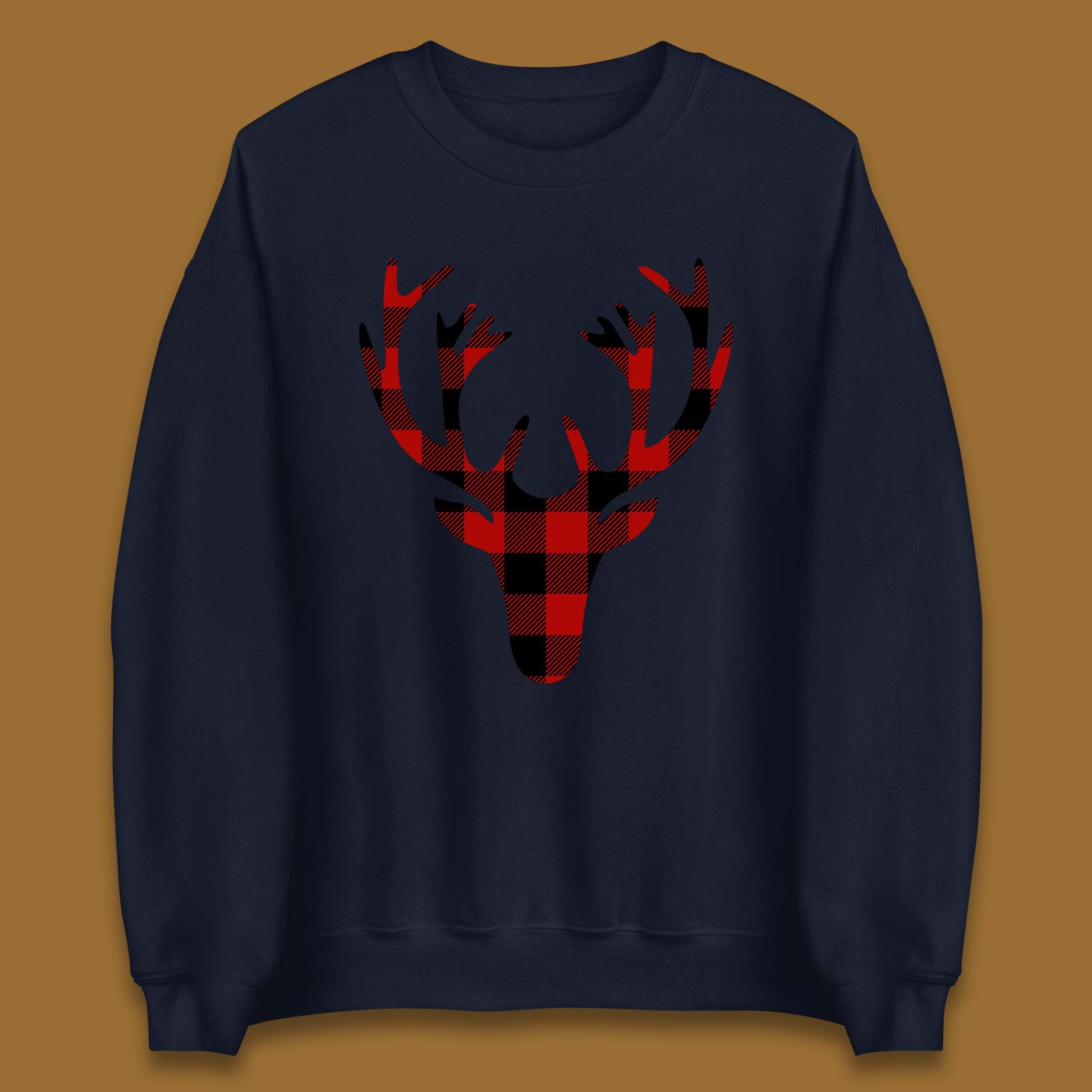 merry christmas buffalo plaid deer head sweatshirt