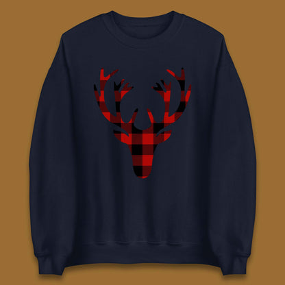 merry christmas buffalo plaid deer head sweatshirt