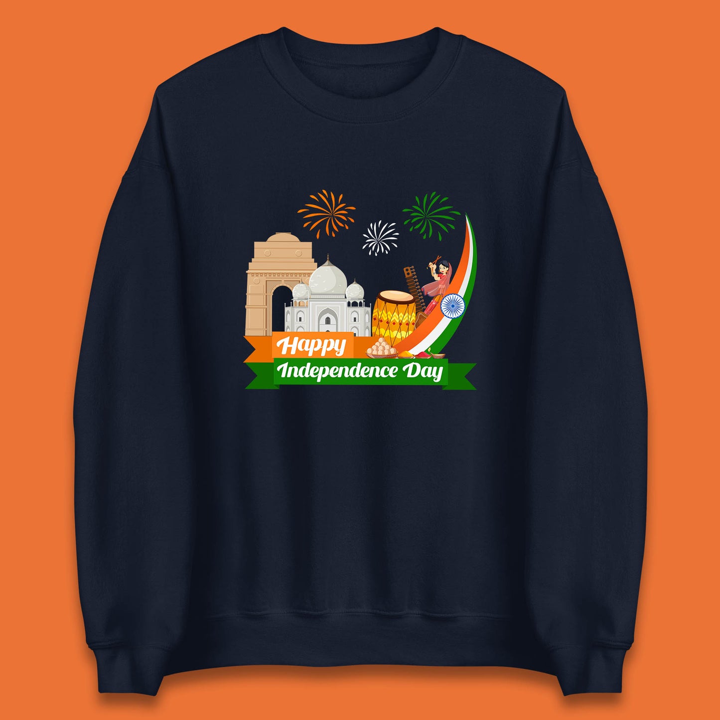 Happy India Independence Day 15th August Patriotic Indian Flag India Architectural Landmarks Unisex Sweatshirt