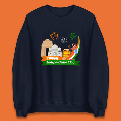 Happy India Independence Day 15th August Patriotic Indian Flag India Architectural Landmarks Unisex Sweatshirt