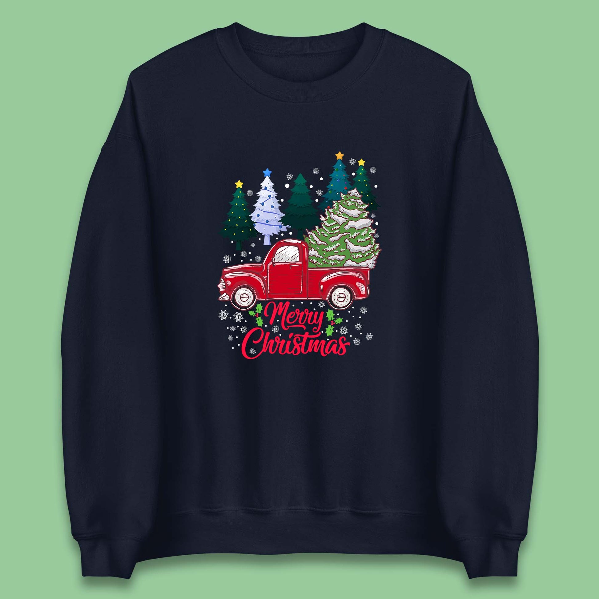 merry christmas red retro truck sweatshirt