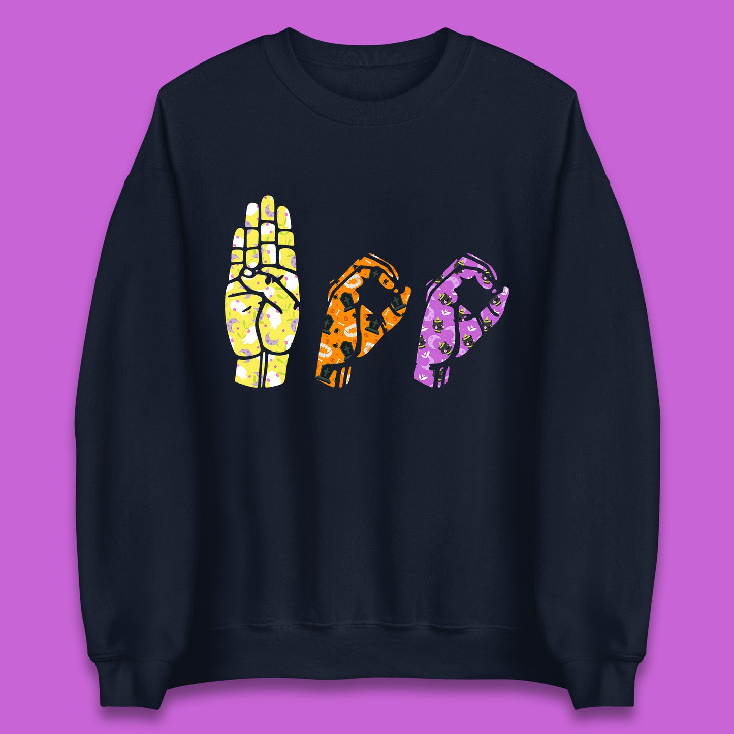 Halloween Hand Sign Language Boo Ghost American Sign Language Alphabet ASL Halloween Unisex Sweatshirt