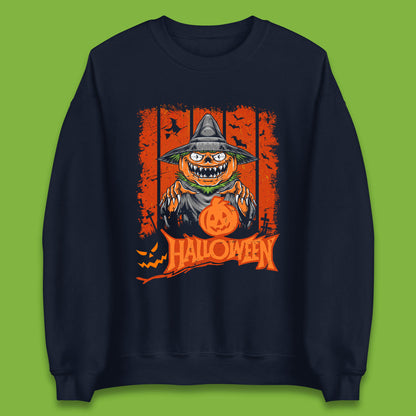 Halloween Pumpkin Head Scarecrow Jack O Lantern Pumpkin Head Horror Scary Vintage Retro Unisex Sweatshirt