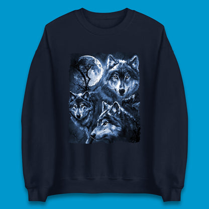 Wolf Family Howling 3 Wolf Moon Wild Free Wolves Three Gray Wolf Dog Animal The Mountain Unisex Sweatshirt