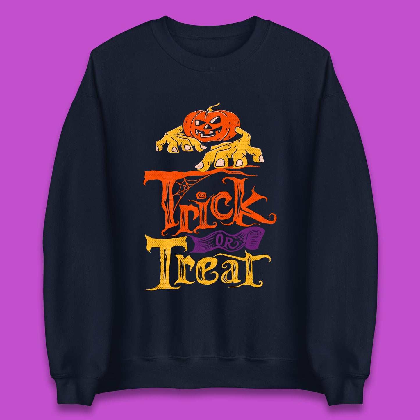 Halloween Trick Or Treat Horror Scary Evil Pumpkin With Zombie Hands Unisex Sweatshirt