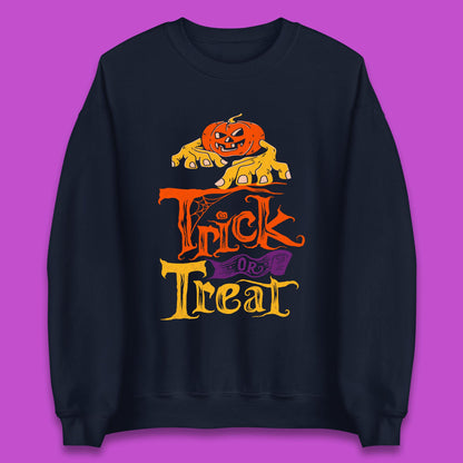 Halloween Trick Or Treat Horror Scary Evil Pumpkin With Zombie Hands Unisex Sweatshirt