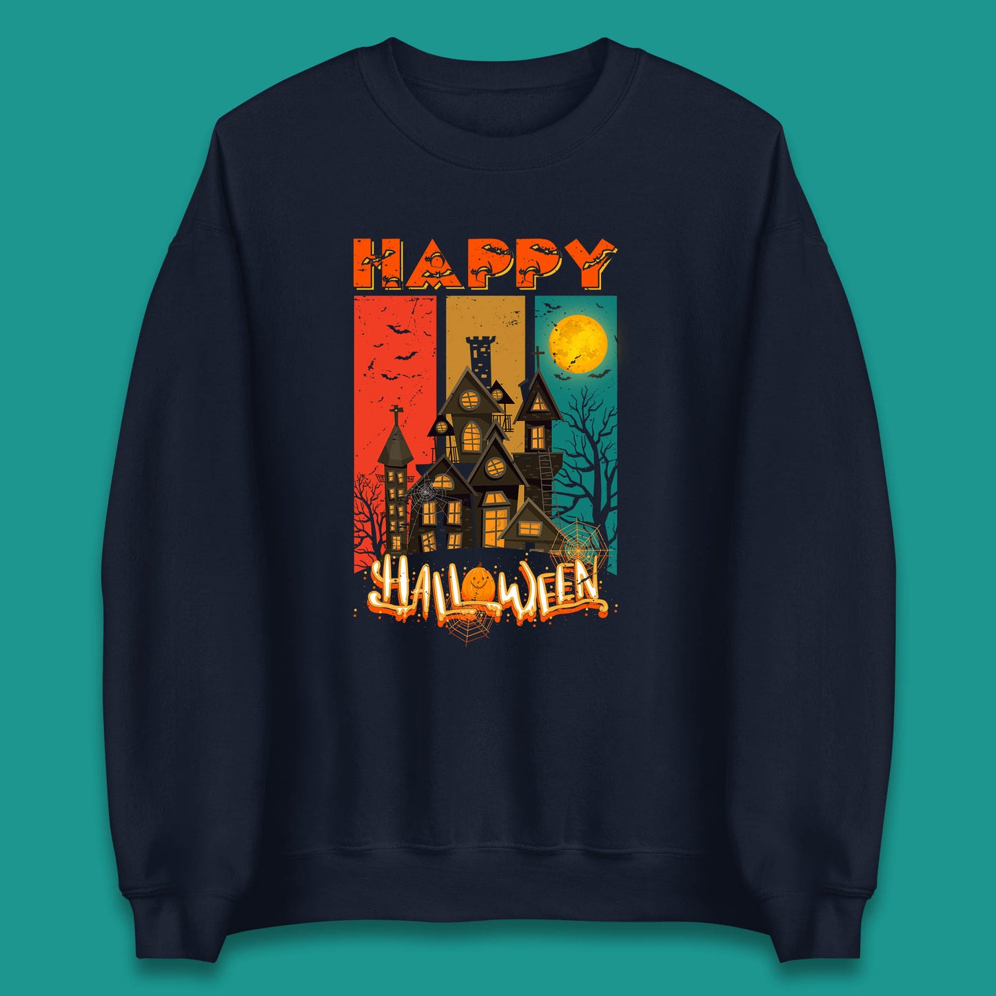 Happy Halloween Vintage Style Horror Scary Haunted House Unisex Sweatshirt