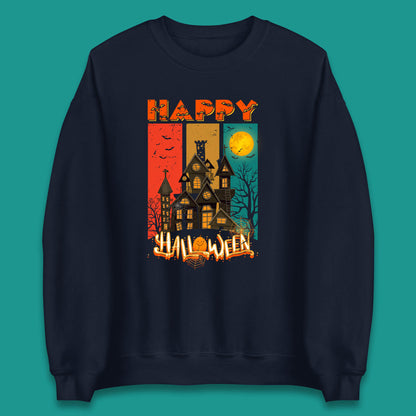 Happy Halloween Vintage Style Horror Scary Haunted House Unisex Sweatshirt