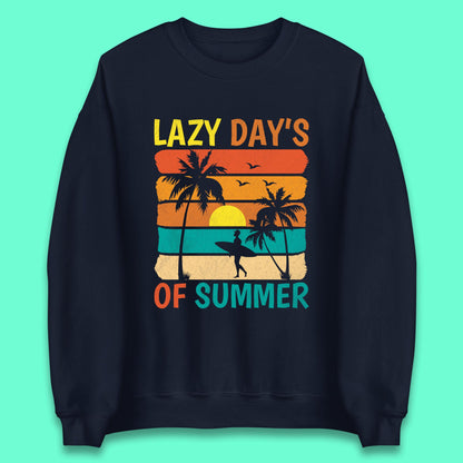 Lazy Days Of Summer Vintage Retro Sunset Surfer Beach Palm Trees Unisex Sweatshirt
