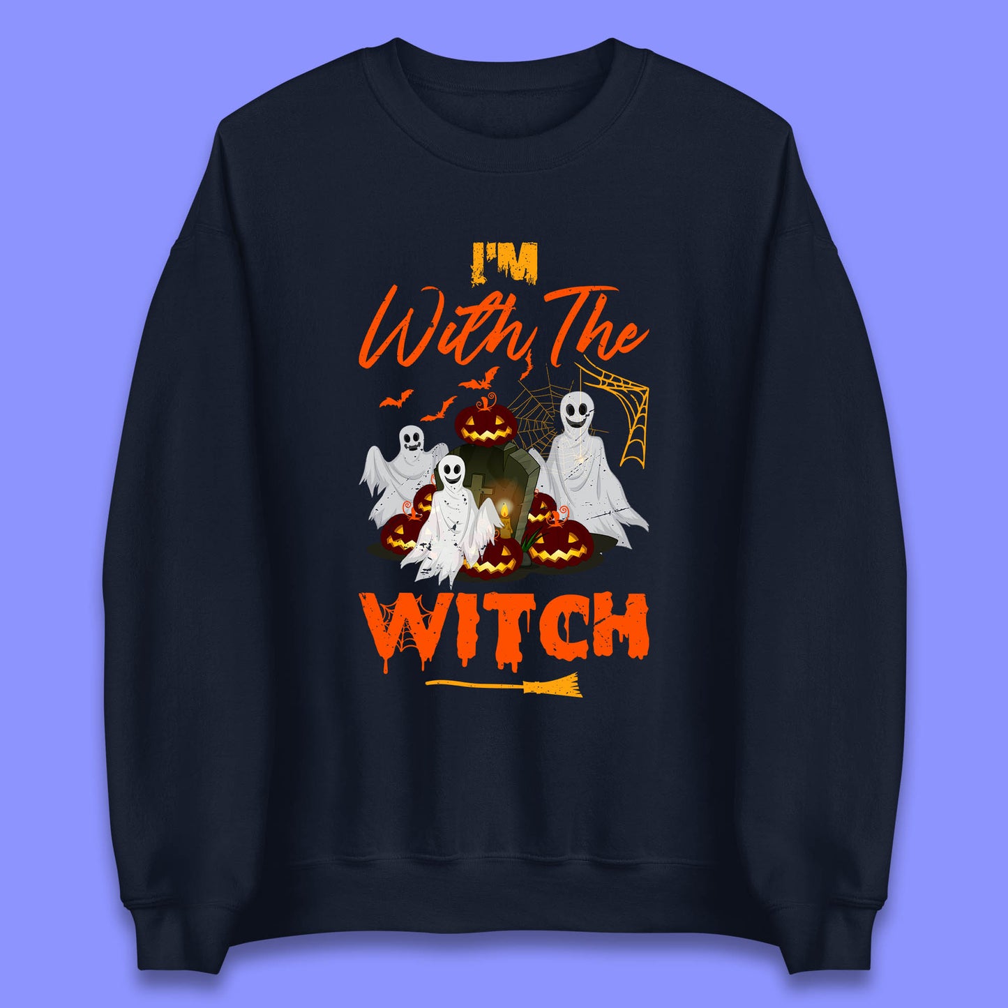 I'm With The Witch Halloween Ghosts With Jack-O-Lantern Horror Pumpkins Unisex Sweatshirt