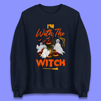 I'm With The Witch Halloween Ghosts With Jack-O-Lantern Horror Pumpkins Unisex Sweatshirt