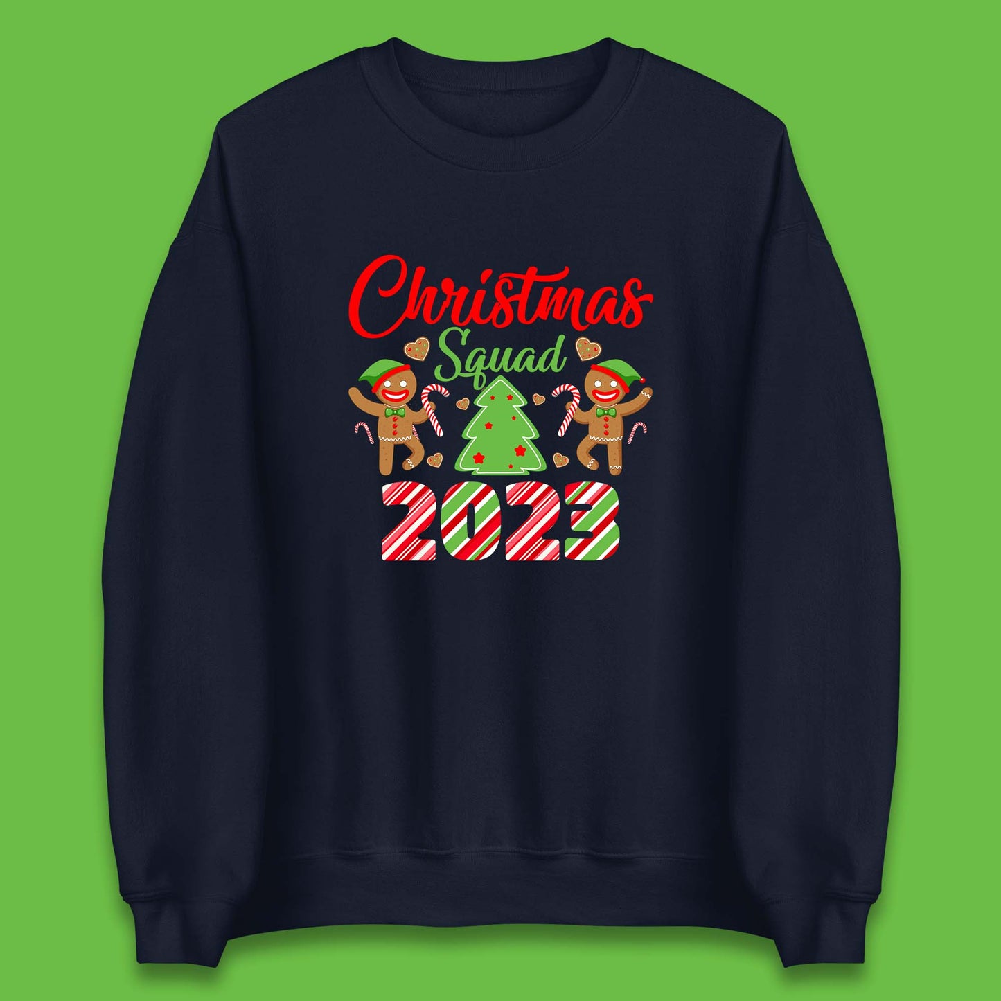 Christmas Squad 2023 Christmas Tree Xmas Gingerbread Man with Candy Cane Unisex Sweatshirt