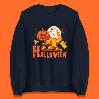 Halloween Dinosaur Jack O Lantern T-Rex Funny Dino Pumpkin Scary Boo and Bats Festive Costume Unisex Sweatshirt