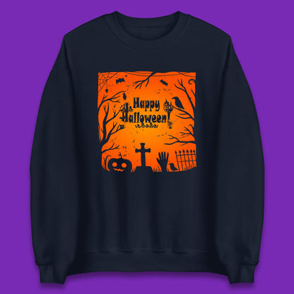 Happy Halloween Witch Hand Cross Sign Scary Pumpin Spooky Terrific Halloween Night Unisex Sweatshirt