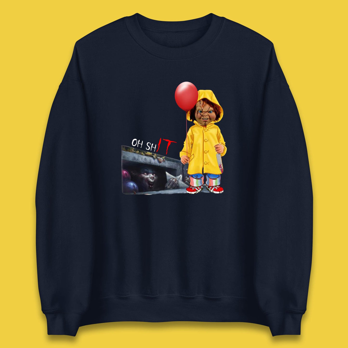 Oh Shit Pennywise Chucky Clown Spoof Halloween IT Pennywise Clown Horror Movie Character Unisex Sweatshirt