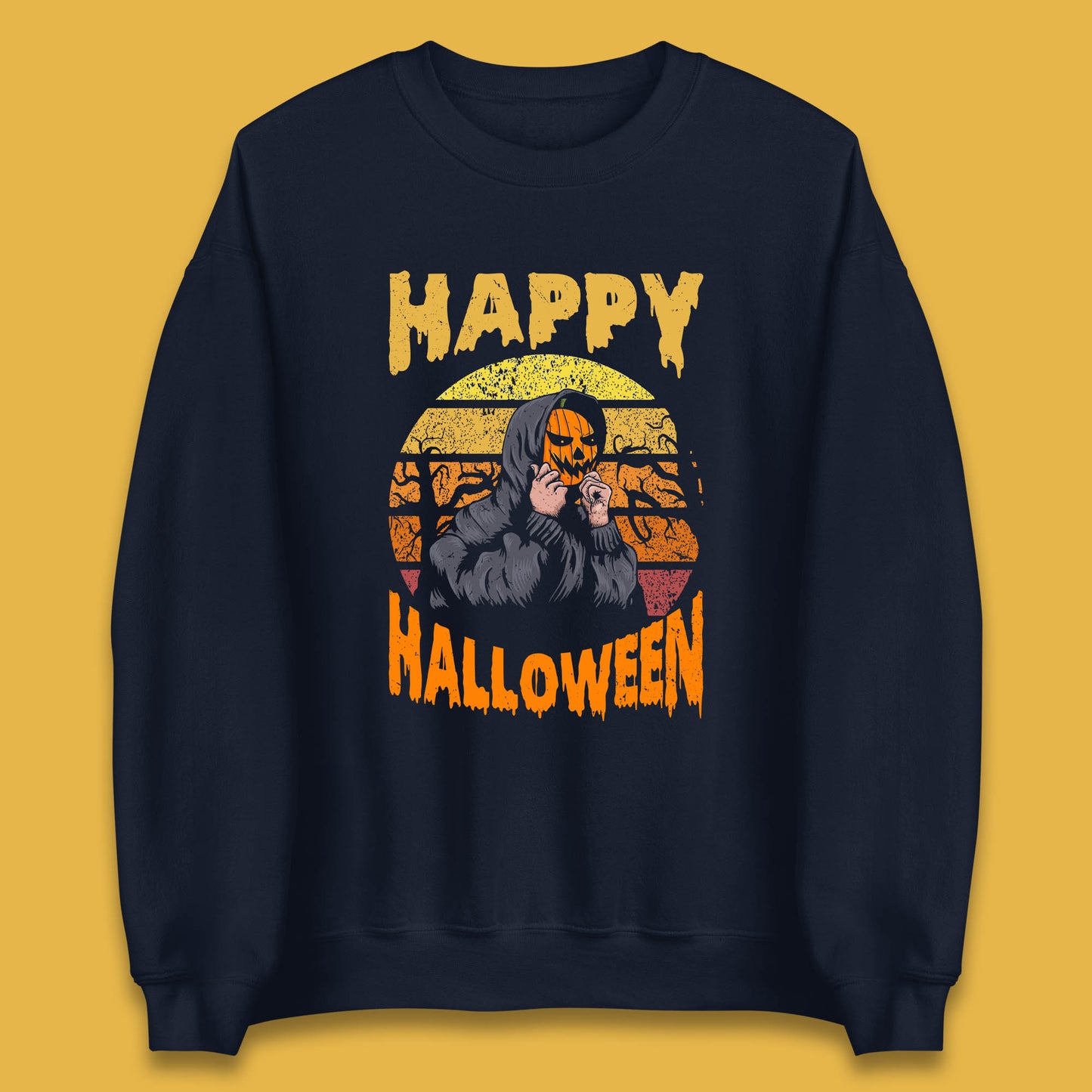 Happy Halloween Jack O Lantern Pumpkin Head Horror Scary Vintage Retro Halloween Unisex Sweatshirt