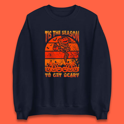 Tis The Season To Get Scary Halloween Skeleton Holding Pumpkin Buckets Spooky Vibes Unisex Sweatshirt