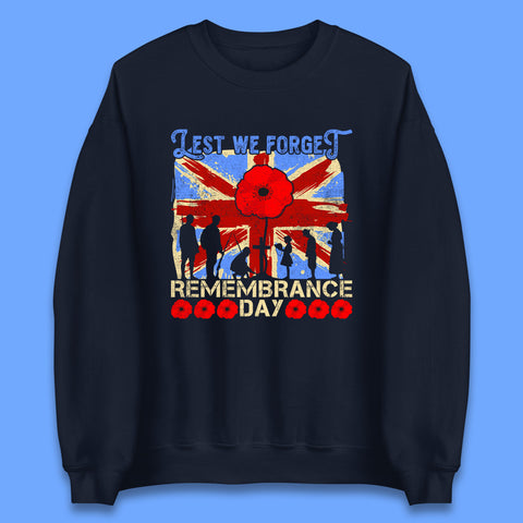 Lest We Forget British Armed Forces Union Jack Remembrance Day Poppy Uk Flag Royal Army Soldier Patriotic Unisex Sweatshirt