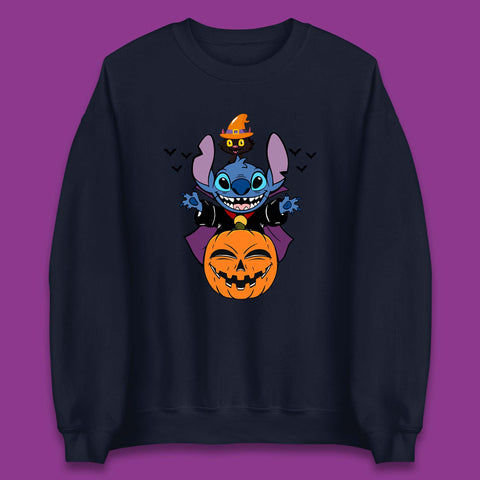 Disney Halloween Pumpkin Devil Stitch With Black Cat Horror Scary Disney Lilo & Stitch Unisex Sweatshirt