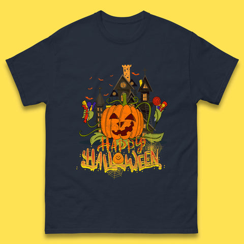 Happy Halloween Spooky Haunted House Halloween Pumpkin Horror Scary Jack-o-lantern Mens Tee Top