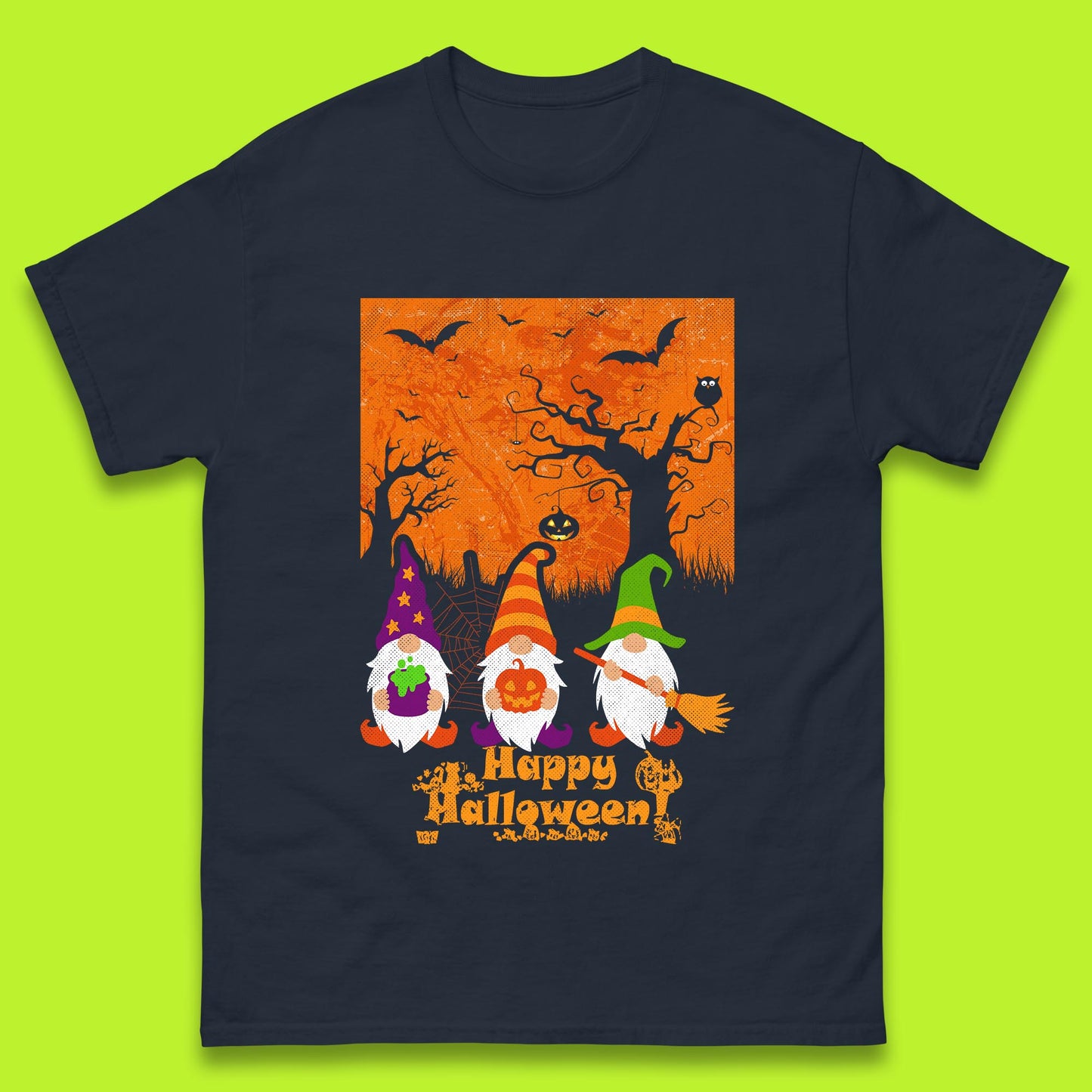 Happy Halloween Gnomies Spooky Witch Gnomes Scary Halloween Trees Gnome Lover Mens Tee Top