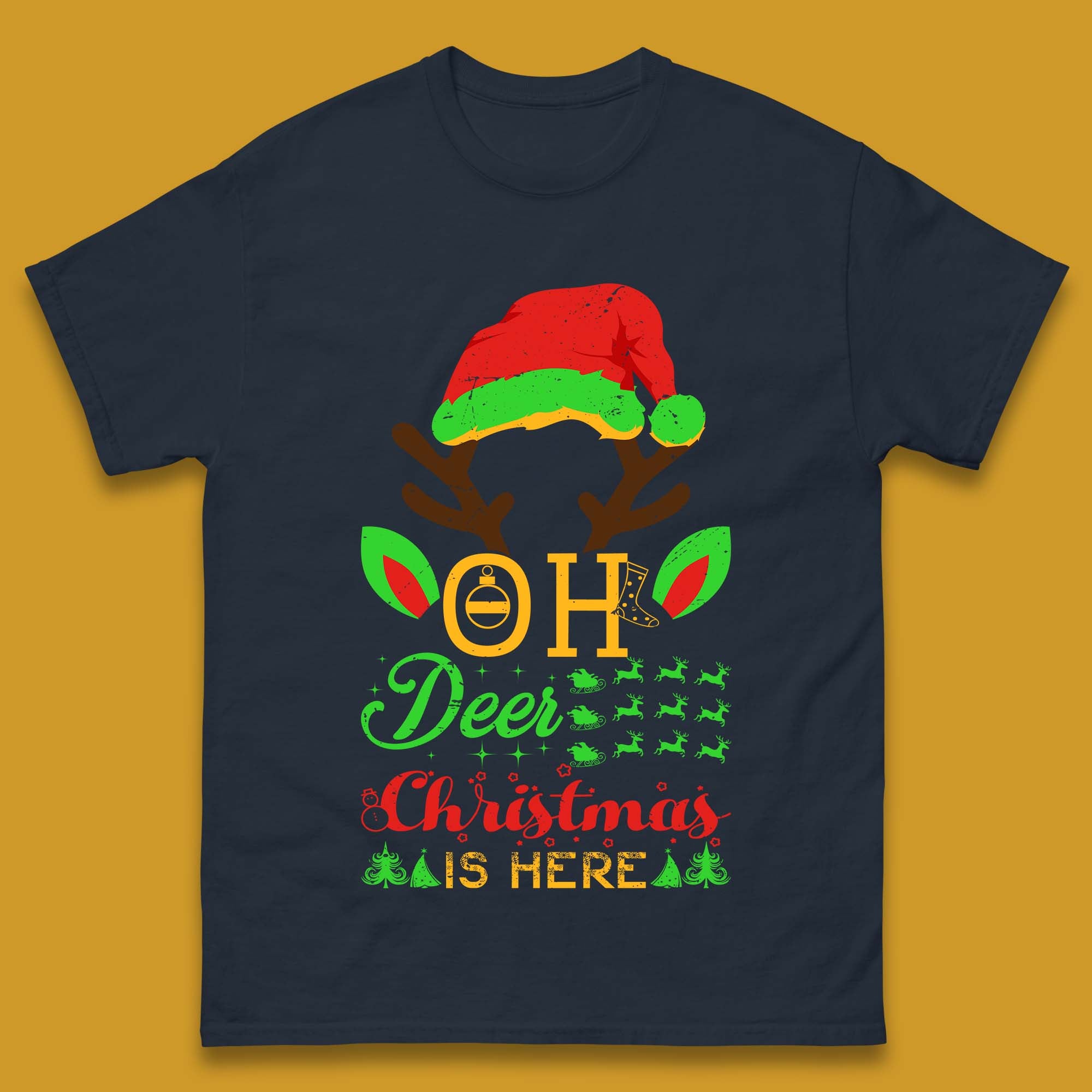 Oh Deer Christmas Is Here Christmas Reindeer Trendy Holiday Xmas Mens Tee Top