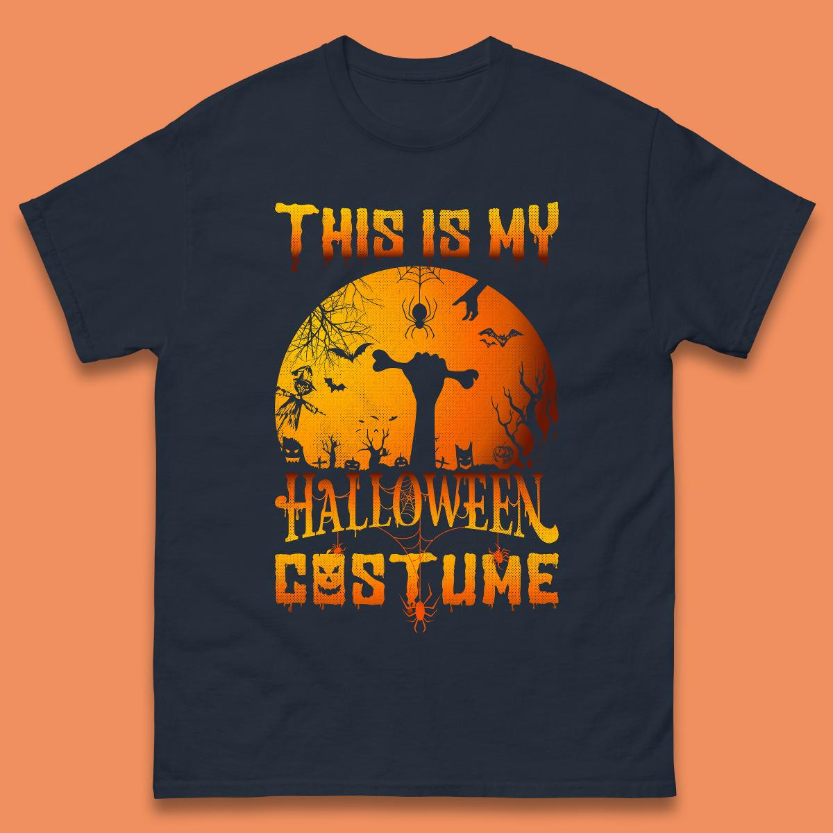 This Is My Halloween Costume Zombie Hand Rising Out Of A Graveyard & Holding Bone In Spooky Night Mens Tee Top