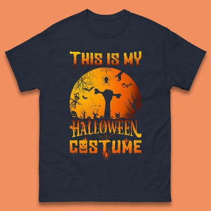 This Is My Halloween Costume Zombie Hand Rising Out Of A Graveyard & Holding Bone In Spooky Night Mens Tee Top