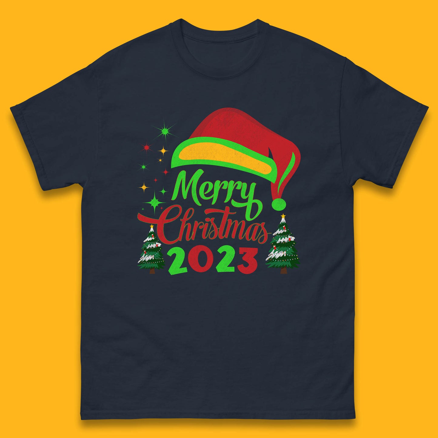 Merry Christmas 2023 Elf Hat Christmas Trees Xmas Gift Mens Tee Top