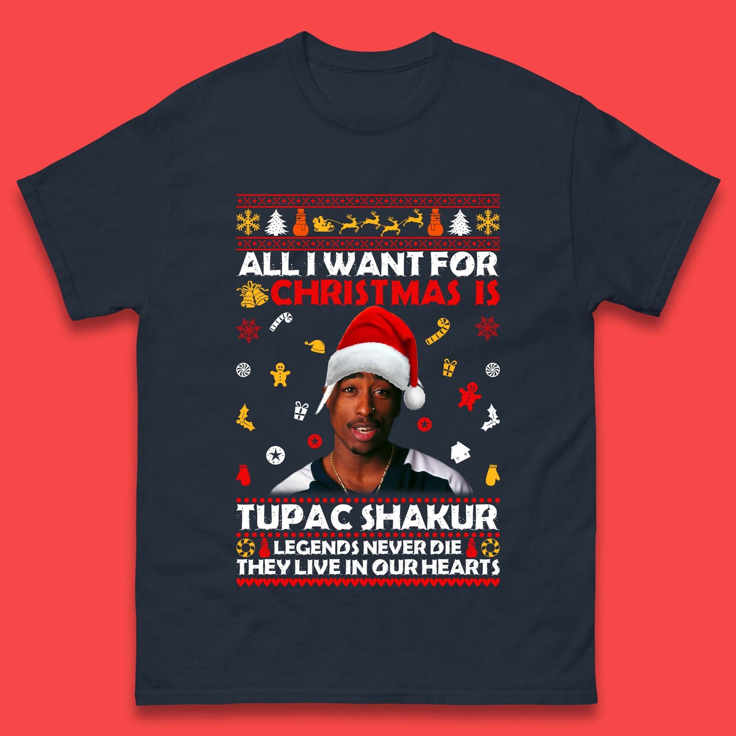 Tupac Shakur Christmas Mens T-Shirt