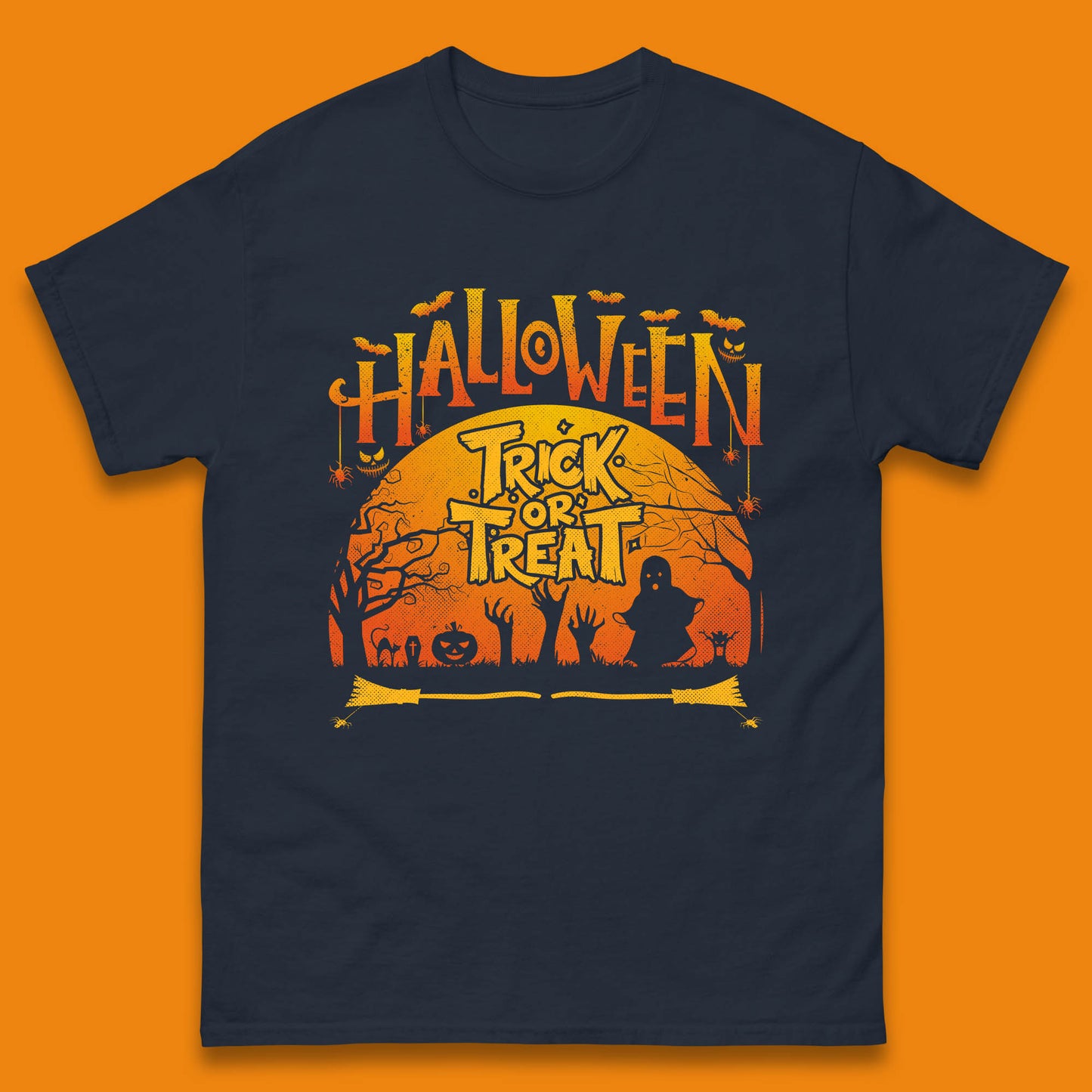 Halloween Trick Or Treat Horror Boo Ghost Creepy Zombie Hands Out Of Graveyard Mens Tee Top