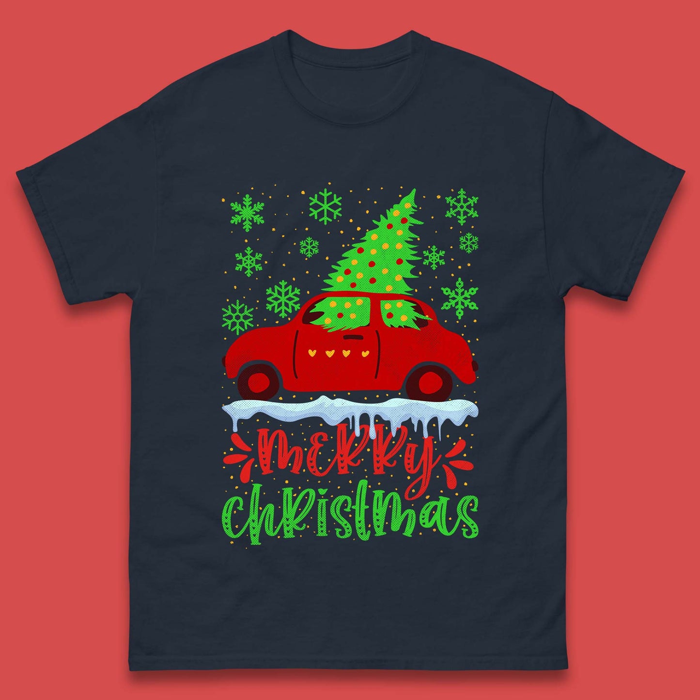 merry christmas red car t shirt