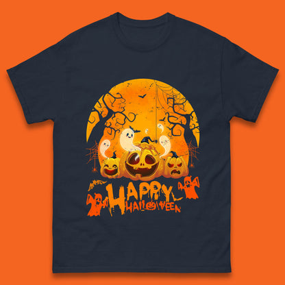 Happy Halloween Jack O Lantern Pumpkins Scary Boo Ghost Haunted Trees Mens Tee Top