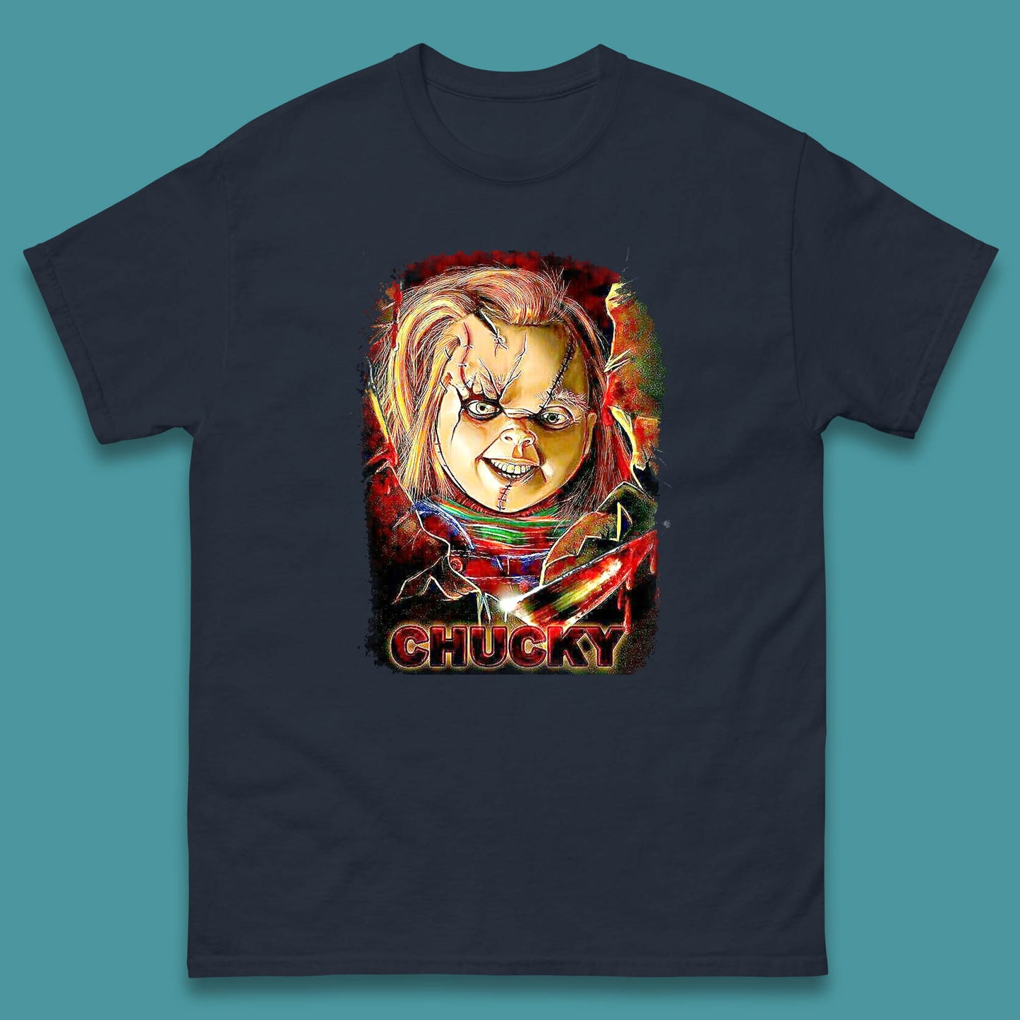 Chucky Distressed Childs Play Horror Monster Creepy Doll Toy Scary Halloween Scary Movie Character Mens Tee Top