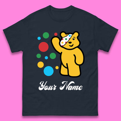 Personalised Spotty Pudsey Bear Hand Waving Dotty Spot Your Name Fundraising Spotty Bear Spotty Day Mens Tee Top